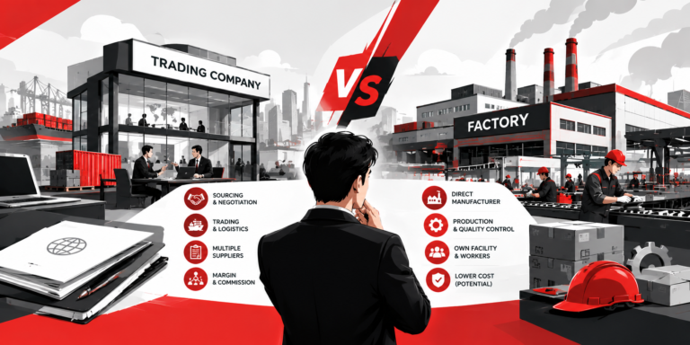 Infographic comparing a trading company with a factory when buying from China